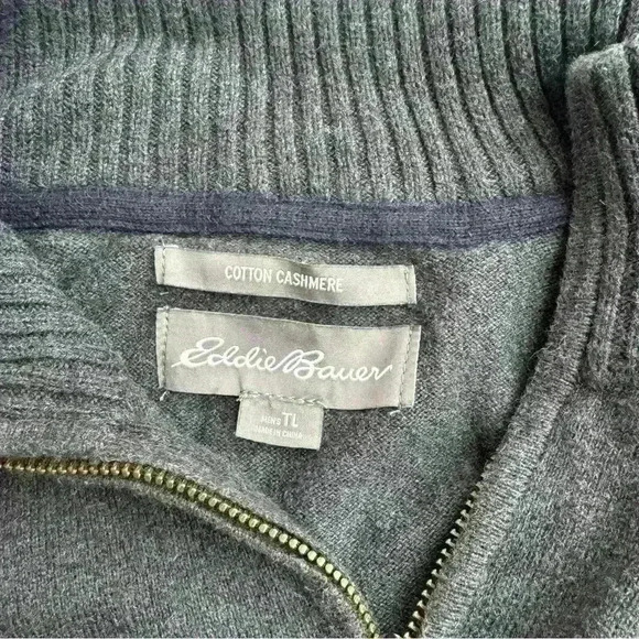 Eddie Bauer Cashmere Blend Quarter Zip Up Grey Sweater Pullover Size Large - Picture 5 of 7